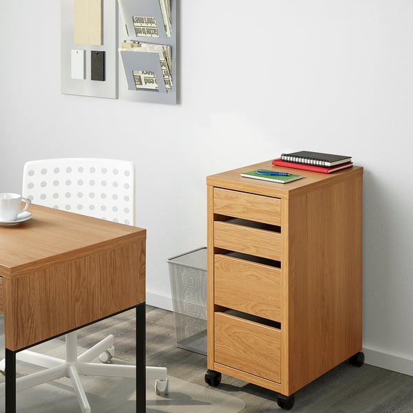 MICKE Cajonera con ruedas, efecto roble, 35x75 cm