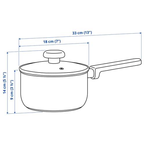 MIDDAGSMAT Olla con tapa, vidrio incoloro/acero inoxidable, 2 l