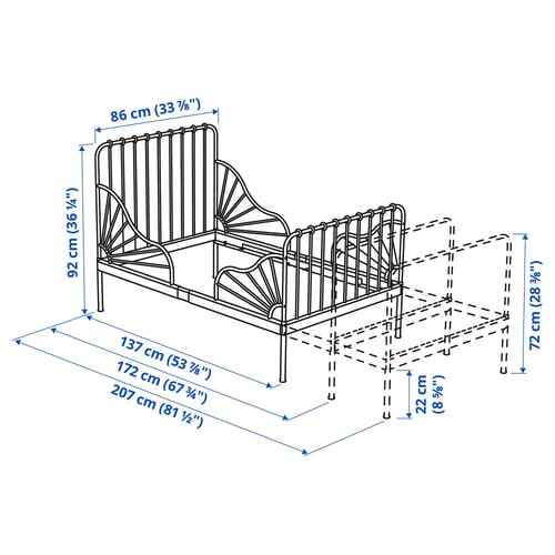 MINNEN Cama extensible, turquesa claro, 80x200 cm