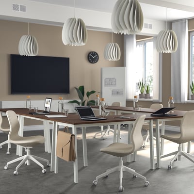 MITTZON Mesa de reuniones, chapa nogal/blanco, 140x68x75 cm