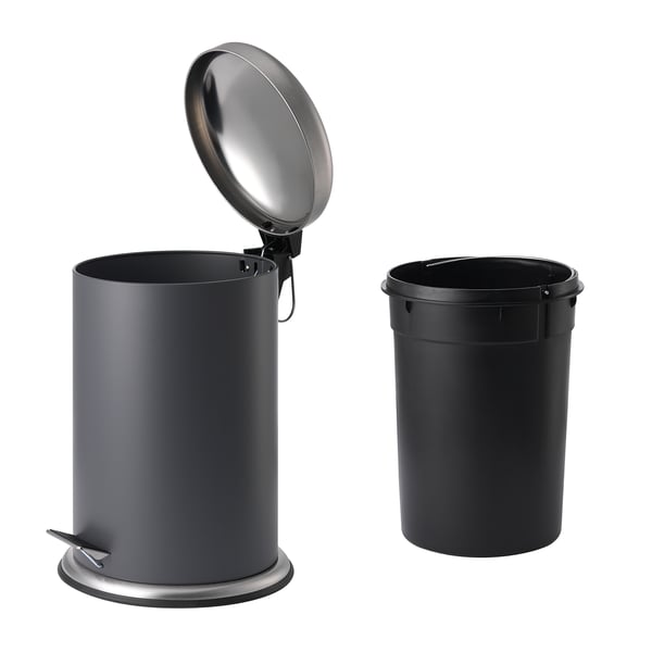 MJÖSA Basurero con pedal, Gris oscuro, 12 l