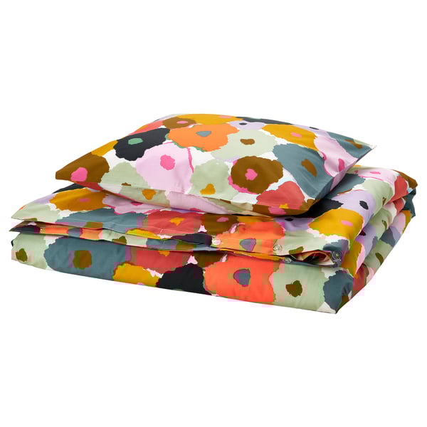MURREVA Funda plumón con funda almohada, multicolor/flores, 150x200/50x60 cm