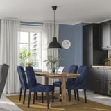 NACKANÄS / BERGMUND Juego de comedor con 4 sillas, acacia/Kvillsfors azul oscuro/azul negro, 140 cm