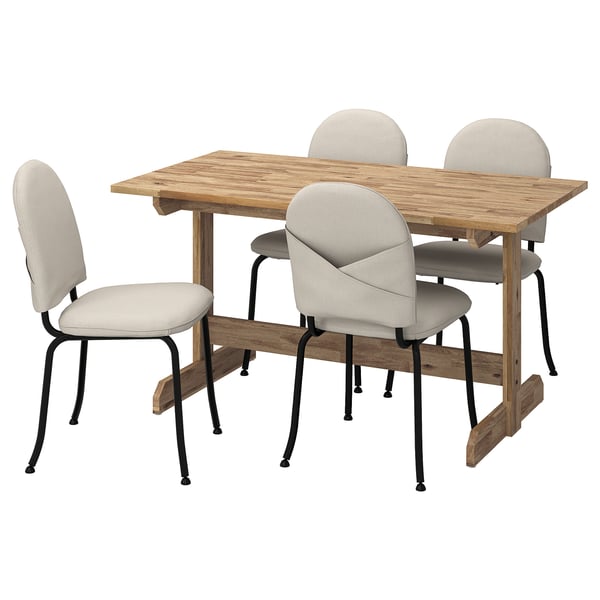 NACKANÄS / EBBALYCKE Juego de comedor con 4 sillas, acacia/Idekulla beige, 140 cm