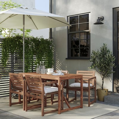 NÄMMARÖ Juego de terraza 4 sillas, café/Kuddarna beige, 140x75 cm