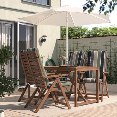 NÄMMARÖ Juego terraza 4 sillas reclinables, café/Frösön/Duvholmen diseño rayas