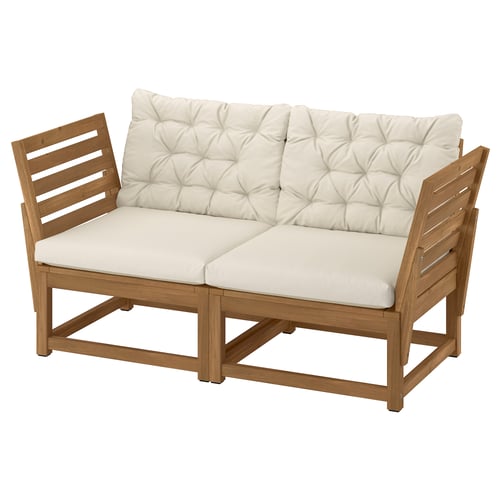 NÄMMARÖ Sofá 2 cuerpos, ext con apoyabrazos/café Kuddarna beige grisáceo claro, 147 cm