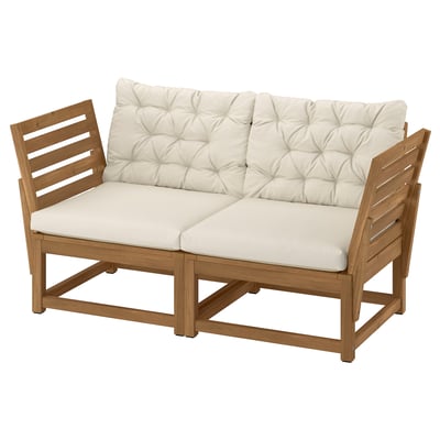 NÄMMARÖ Sofá 2 cuerpos, ext con apoyabrazos/café Kuddarna beige grisáceo claro, 147 cm