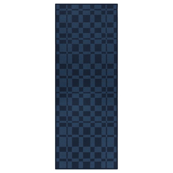 NATTÅG Alfombra de cocina, azul oscuro/a cuadros, 45x120 cm