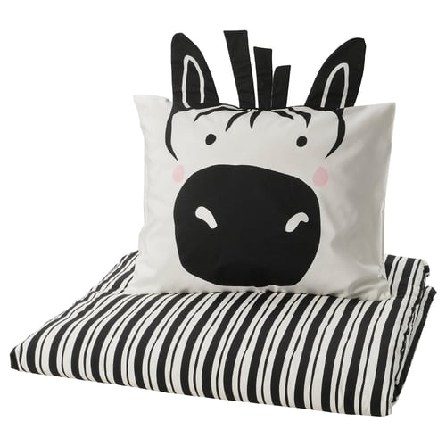 NATTHÄGER Funda plumón con funda almohada, negro blanco/cebra, 150x200/50x60 cm