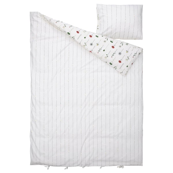 NATTSLÄNDA Funda plumón con funda almohada, flores multicolor, 150x200/50x60 cm