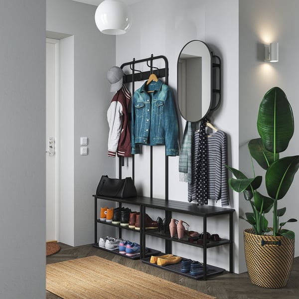 NIPÅSEN / BAGGMUCK Muebles entrada, set de 2, negro/gris