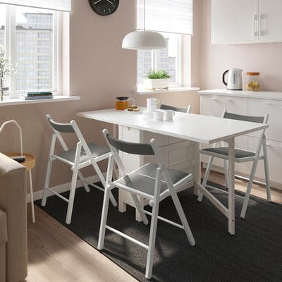 NORDEN / FRÖSVI Juego de comedor con 4 sillas, blanco/Knisa gris claro, 26/89/152 cm