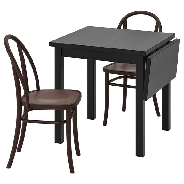 NORDVIKEN / SKOGSBO Juego de comedor 2 sillas, negro/café oscuro, 74/104 cm