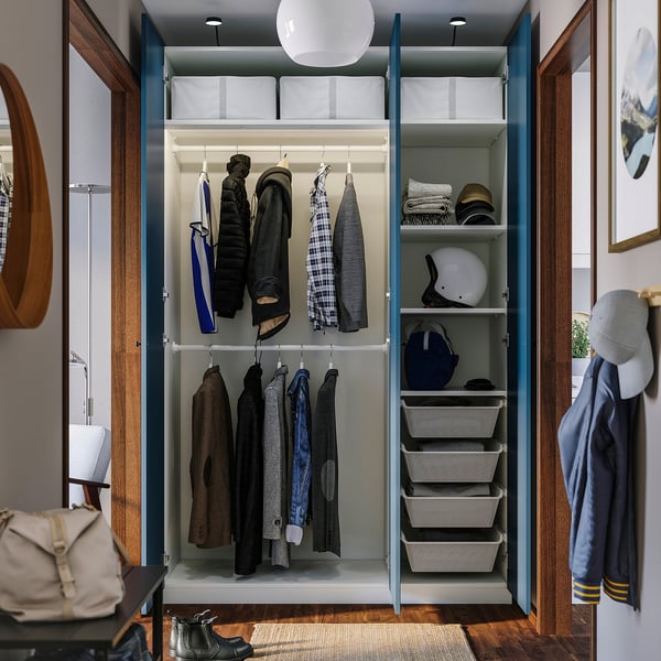 PAX / FYRUDDEN Combinación clóset, blanco/azul, 150x60x236 cm