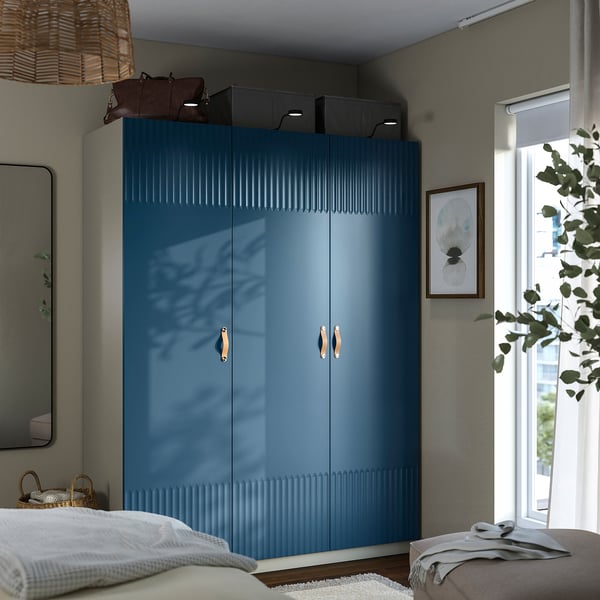 PAX / FYRUDDEN Combinación clóset, taupe/azul, 150x60x201 cm