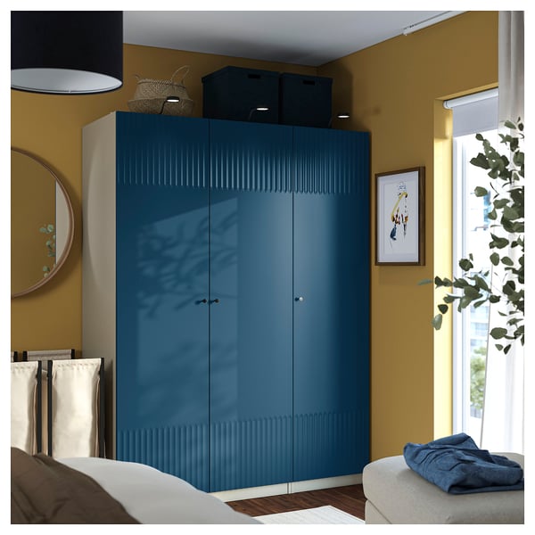 PAX / FYRUDDEN Combinación clóset, taupe/azul, 150x60x201 cm