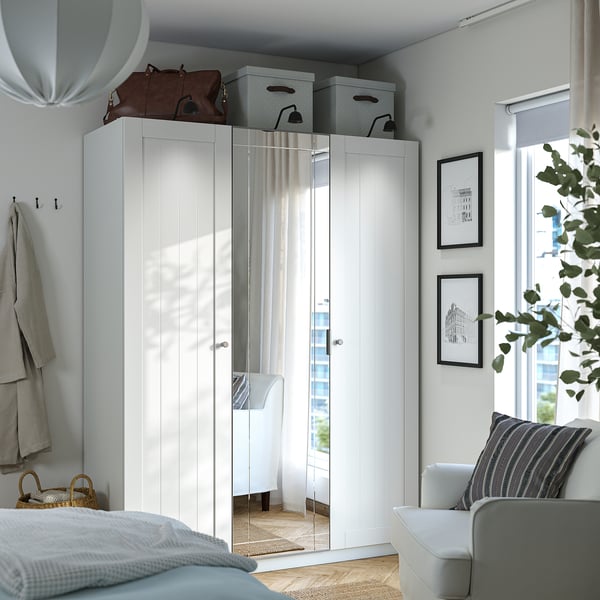 PAX / KAMMARTORP/GULLABERG Combinación clóset, blanco espejo/gris blanco, 150x60x201 cm