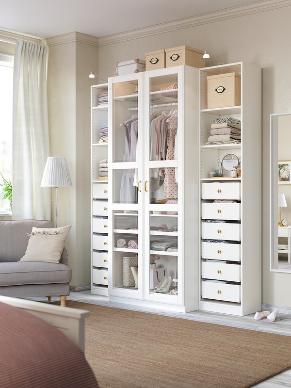 PAX / TYSSEDAL Clóset, blanco/vidrio blanco, 200x60x236 cm