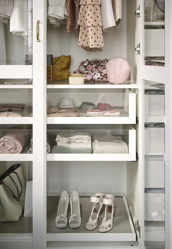 PAX / TYSSEDAL Clóset, blanco/vidrio blanco, 200x60x236 cm