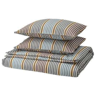 PIGGRÖR Funda plumón con 2 fundas almohada, multicolor/rayas, 240x220/50x60 cm