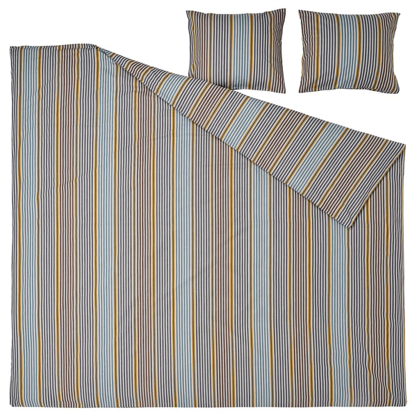 PIGGRÖR Funda plumón con 2 fundas almohada, multicolor/rayas, 240x220/50x60 cm