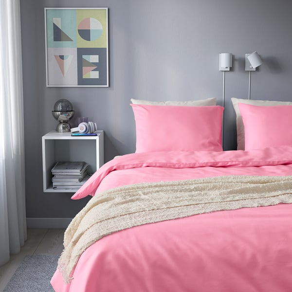 PILTANDVINGE Funda plumón con funda almohada, rosado, 150x200/50x60 cm