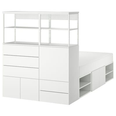 PLATSA Cama con almacenaje, blanco/Fonnes blanco, 140x244x163 cm