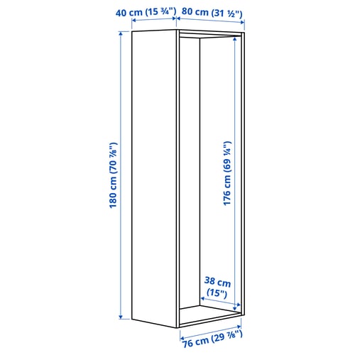 PLATSA Estructura, blanco, 80x40x180 cm