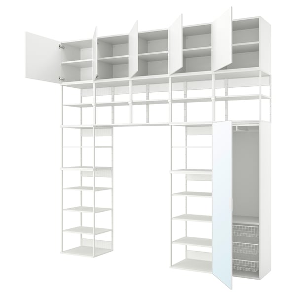 PLATSA Mueble 6 puertas, blanco STRAUMEN espejo/FONNES blanco, 300x42x301 cm