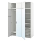 PLATSA Mueble 6 puertas, blanco STRAUMEN espejo/SANNIDAL blanco, 140x57x221 cm
