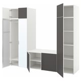 PLATSA Mueble 8 puertas, blanco STRAUMEN espejo/SKATVAL gris oscuro, 260x57x221 cm