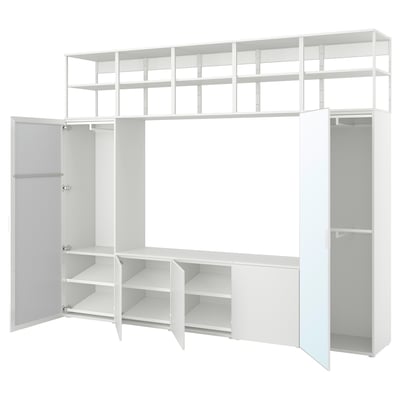 PLATSA Mueble con 5 puertas, blanco STRAUMEN espejo/FONNES blanco, 300x42x241 cm