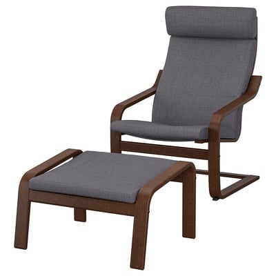 POÄNG Sillón con apoyapiés, café/Skiftebo gris osc