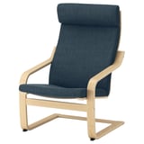 POÄNG Sillón con apoyapiés, chapa abedul/Hillared azul oscuro