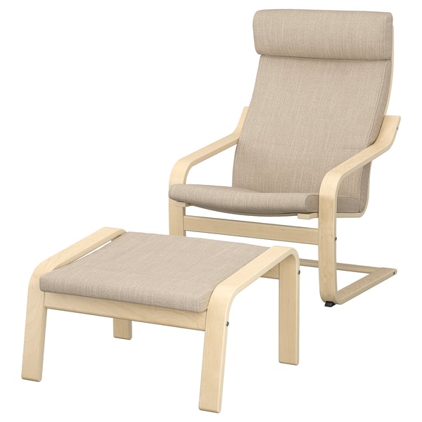 POÄNG Sillón con apoyapiés, chapa abedul/Hillared beige