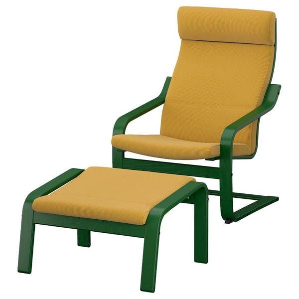 POÄNG Sillón con apoyapiés, verde oscuro/Kelinge ocre
