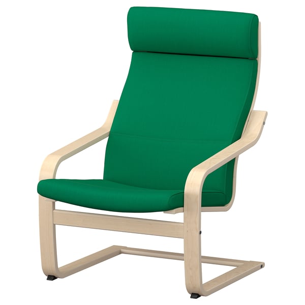 POÄNG Sitial, chapa abedul/Vissle verde oscuro