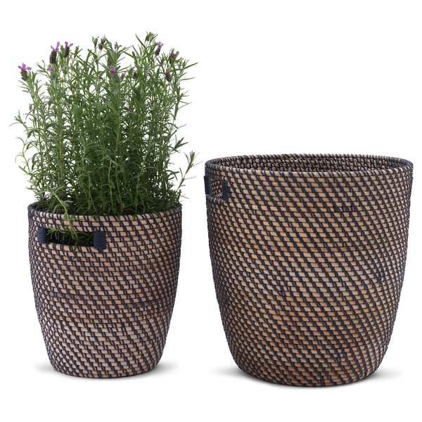 RÅGKORN Macetero, interior/exterior Gris oscuro/beige, 24 cm