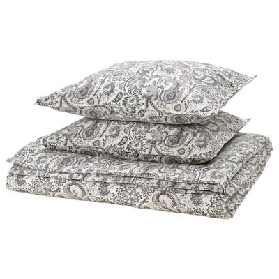 RODGERSIA Funda plumón con 2 fundas almohada, gris/blanco, 240x220/50x60 cm