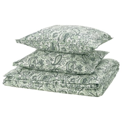 RODGERSIA Funda plumón con 2 fundas almohada, verde/blanco, 240x220/50x60 cm