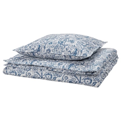 RODGERSIA Funda plumón con funda almohada, azul/blanco, 150x200/50x60 cm