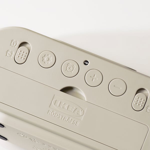 RÖDSTRÄFSE Reloj despertador + termohigrómetro, beige, 17x8x6 cm