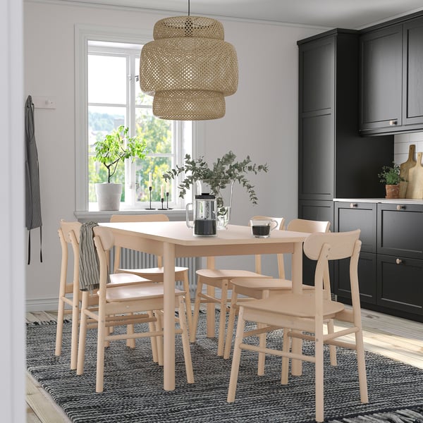 RÖNNINGE / RÖNNINGE Juego de comedor con 4 sillas, abedul/abedul, 118/173 cm