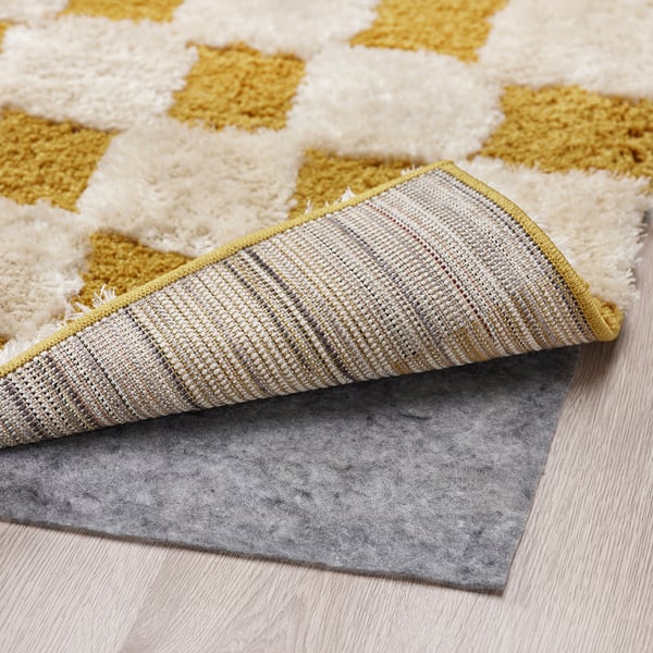 RULLBANA Alfombra pelo largo, color hueso/ocre, 133x195 cm