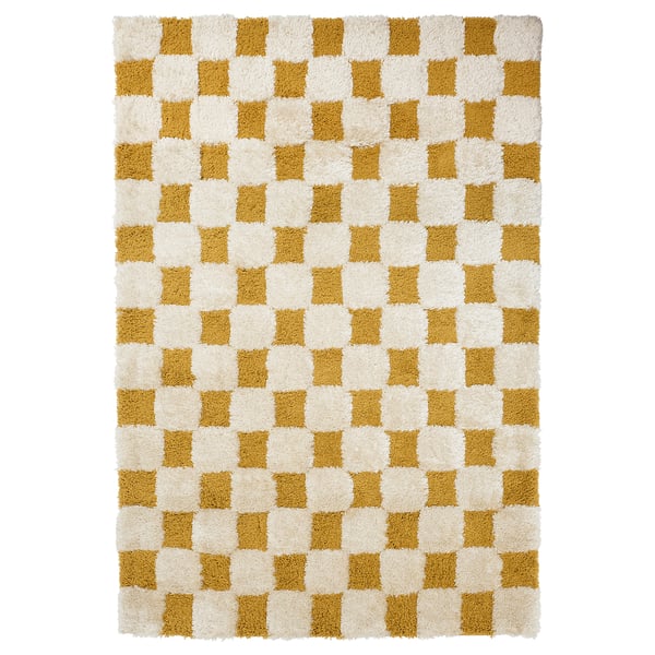 RULLBANA Alfombra pelo largo, color hueso/ocre, 133x195 cm