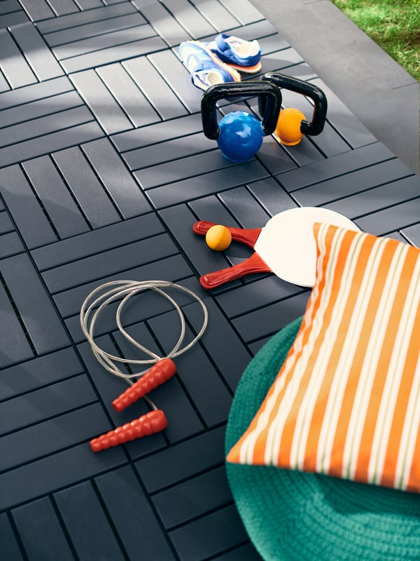 RUNNEN Piso deck para terraza, Gris oscuro, 0.81 m²