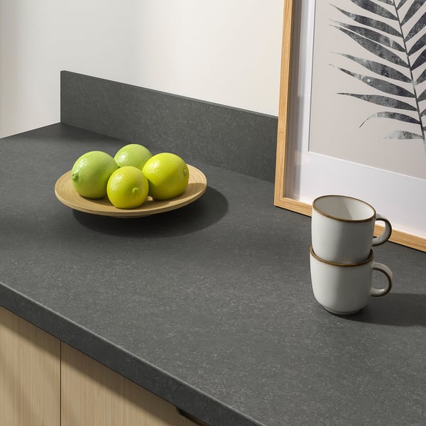 SÄLJAN Cubierta de cocina, Gris oscuro efecto piedra/laminado, 186x3.8 cm