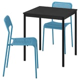 SANDSBERG Juego de comedor 2 sillas, negro negro/azul, 67x67 cm