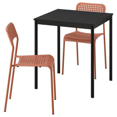 SANDSBERG Juego de comedor 2 sillas, negro negro/ocre rojizo, 67x67 cm